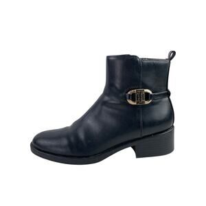 Tommy Hilfiger Women's Black Leather  Round Toe Block Heel Ankle Booties Boots 8